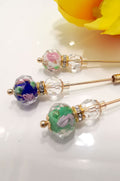 Handmade Floral Glass Hijab Pins - White, Parakeet Green, Royal Blue