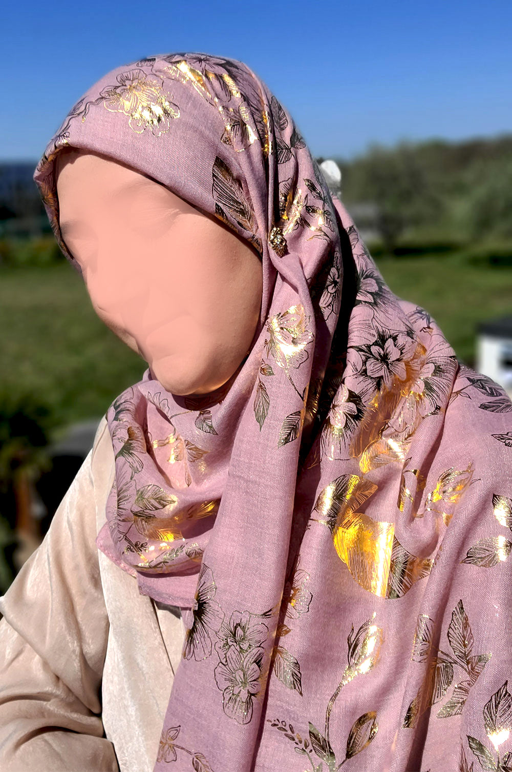 Luxe Gold Floral Foil Print Hijab