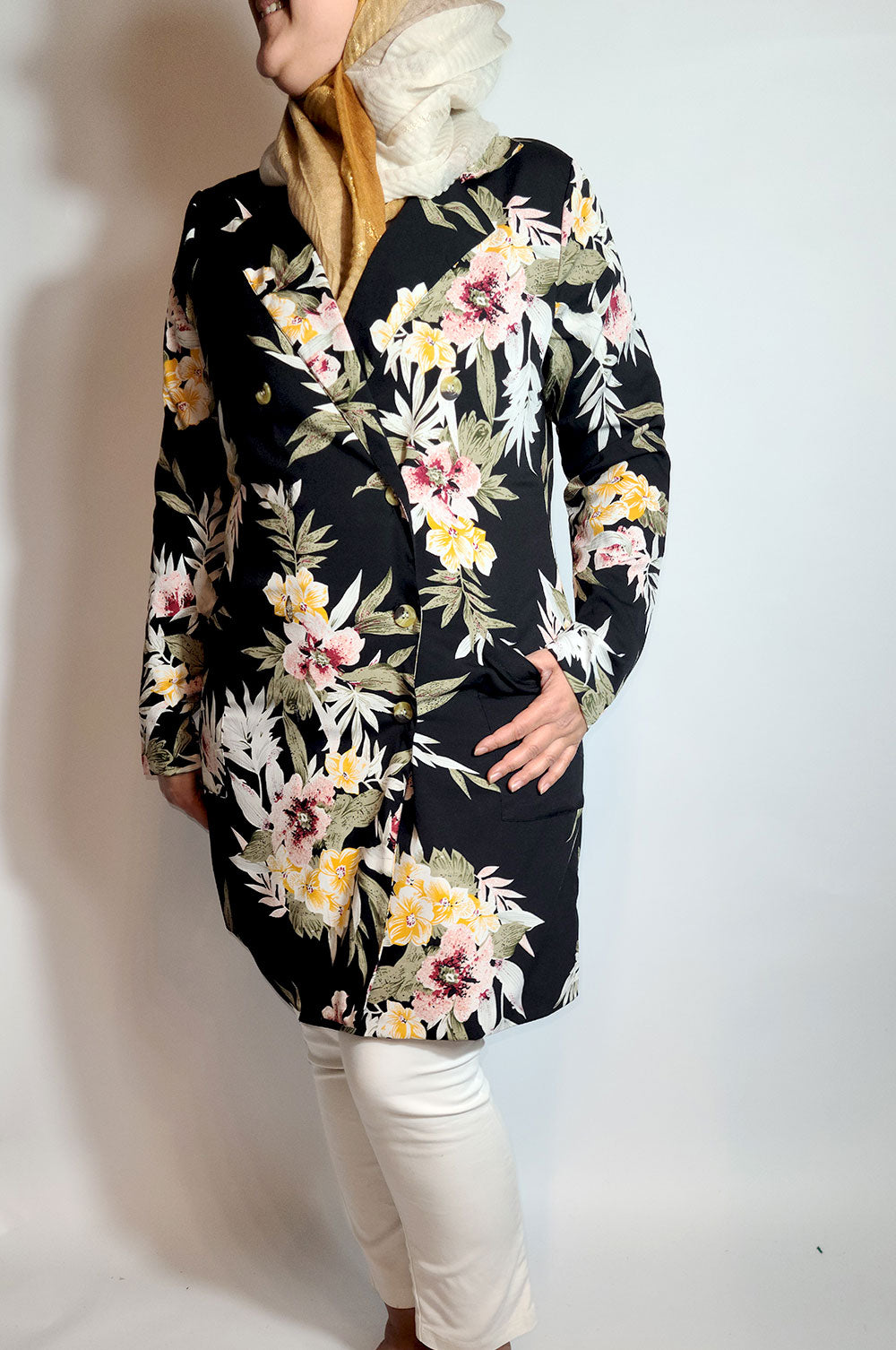 bee&Humble | Black Double Breasted Floral Blazer