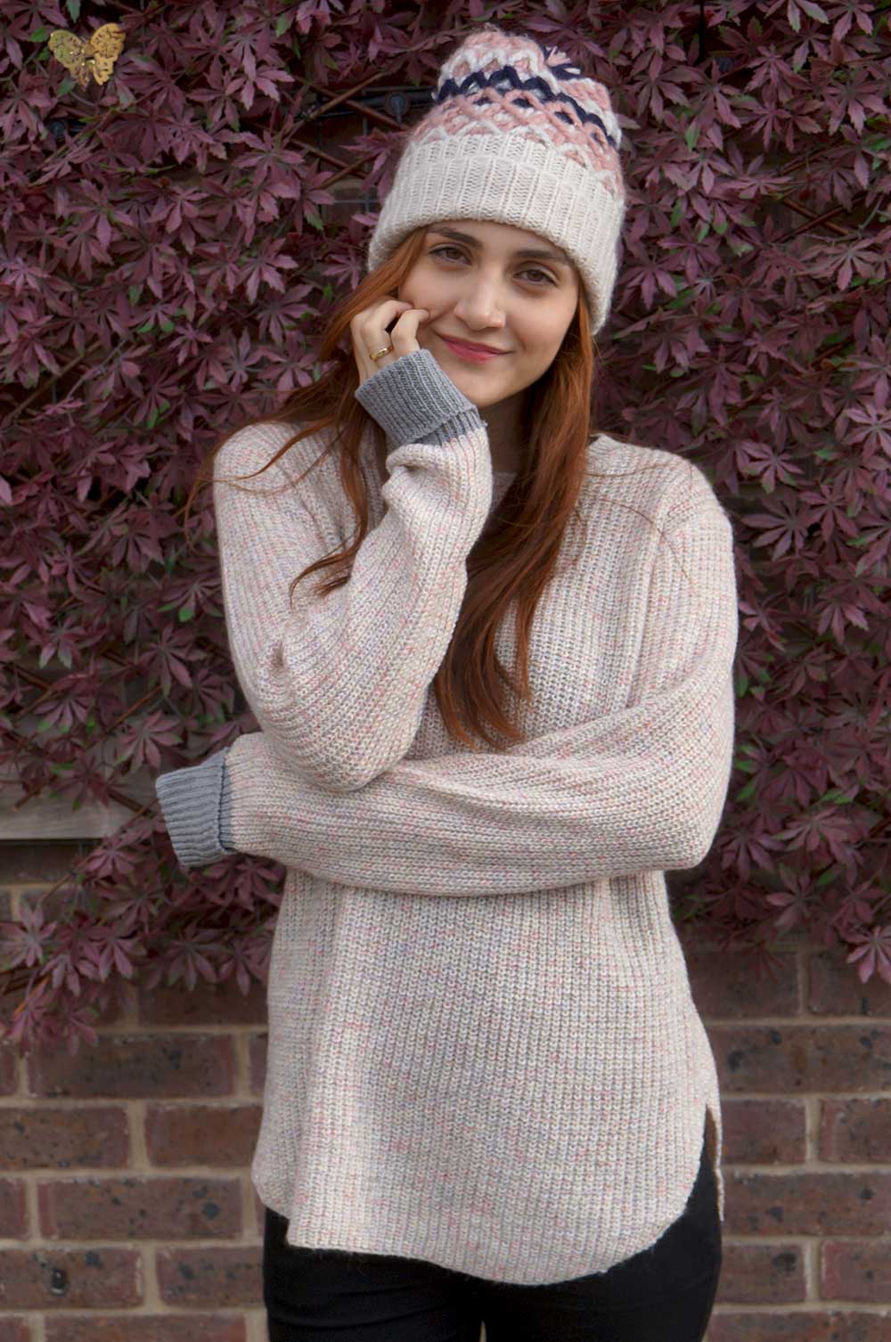 bee&Humble | Pink Jumper with Grey Cuffs