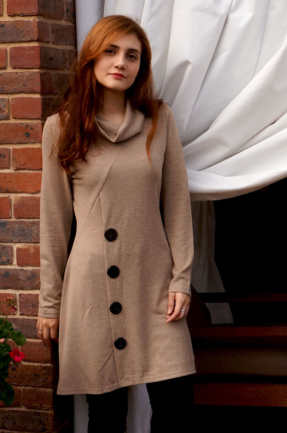 bee&Humble | Oatmeal Roll Neck Button Detail Dress