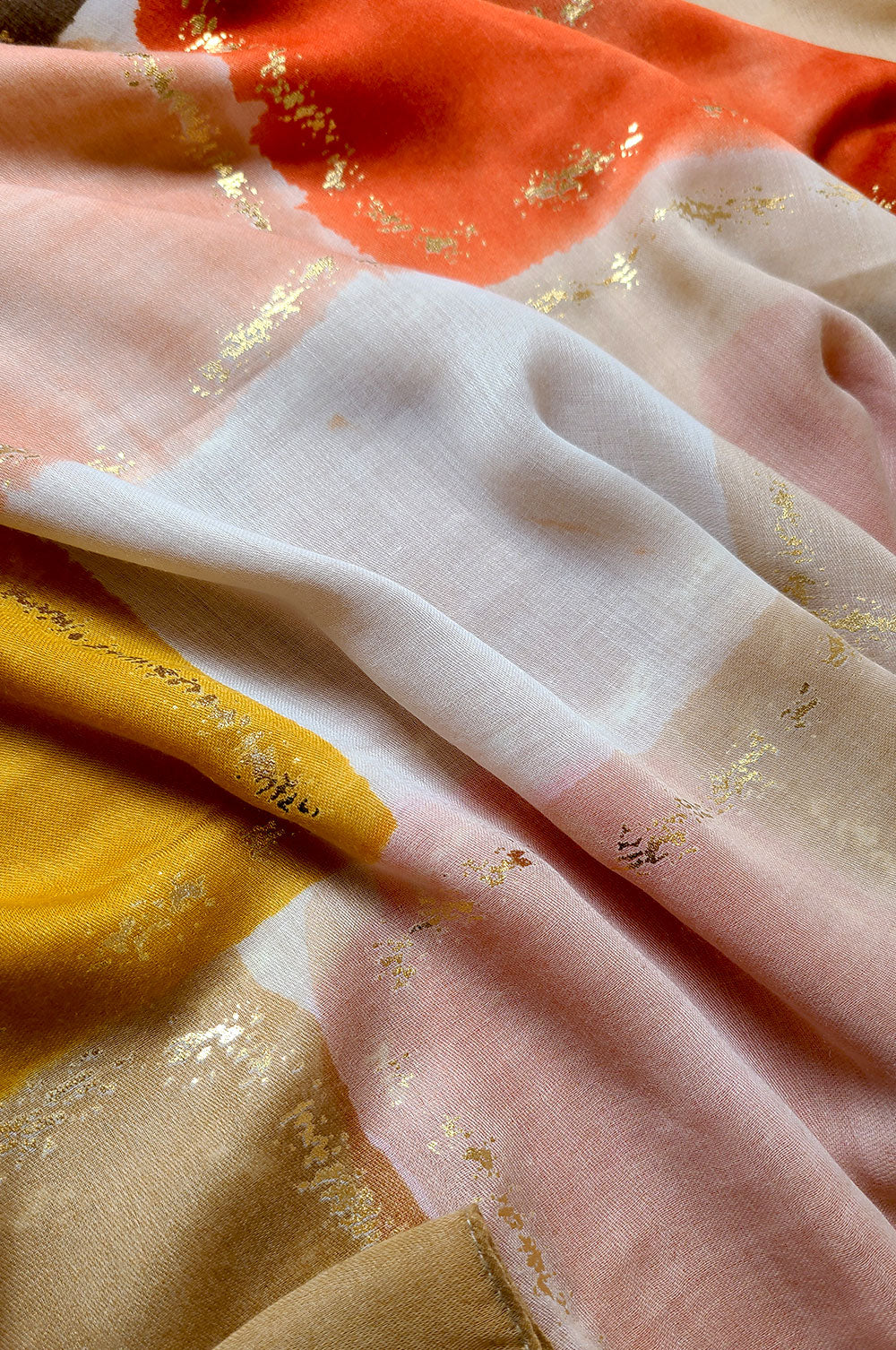 Elegant Block Coloured Hijab with Gold Foil Detailing - Camel and Rust