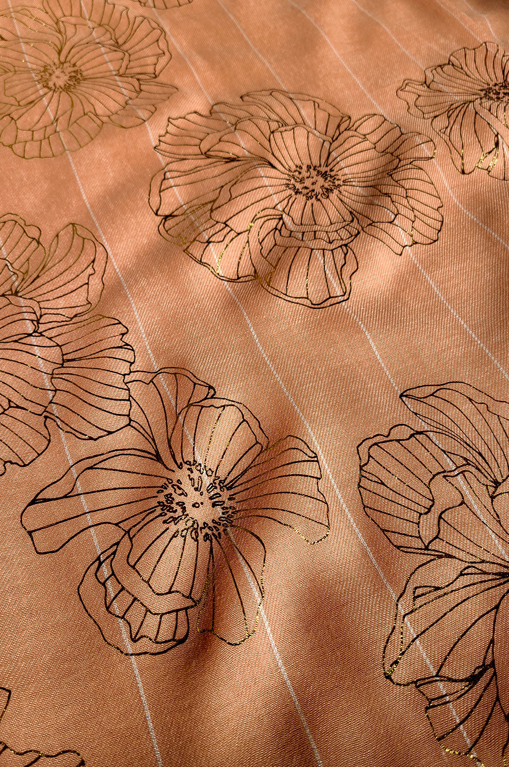 Gold Foil Large Floral Print Hijab - Peach