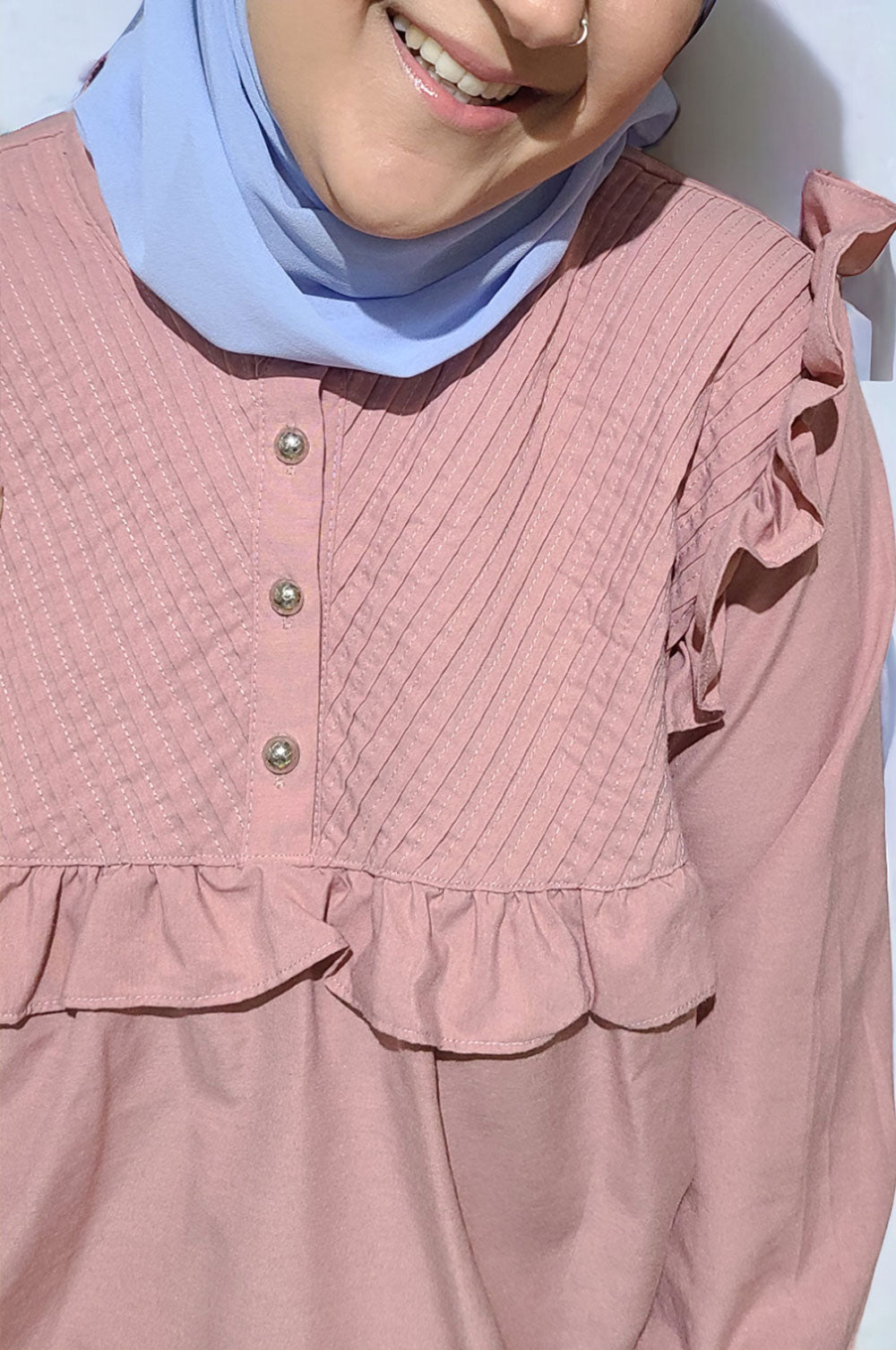 bee&Humble | A Line Tunic with Frills and Pleated Details - Rose