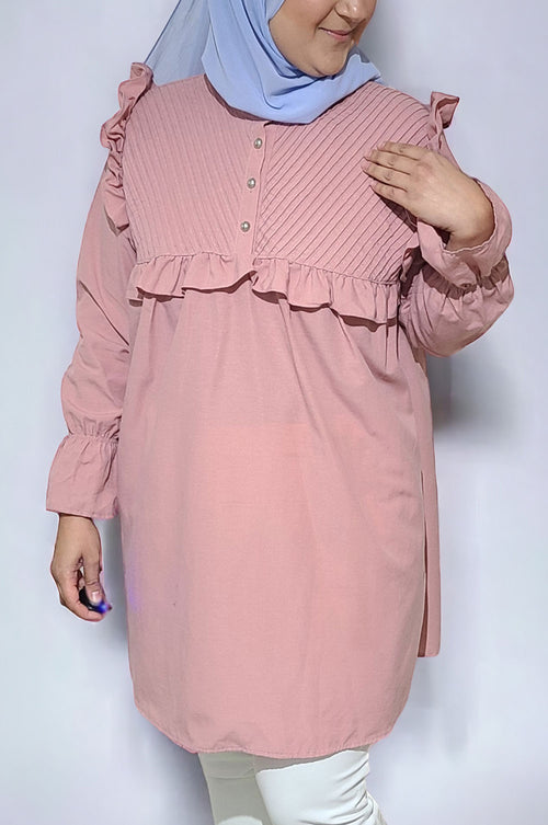 bee&Humble | A Line Tunic with Frills and Pleated Details - Rose