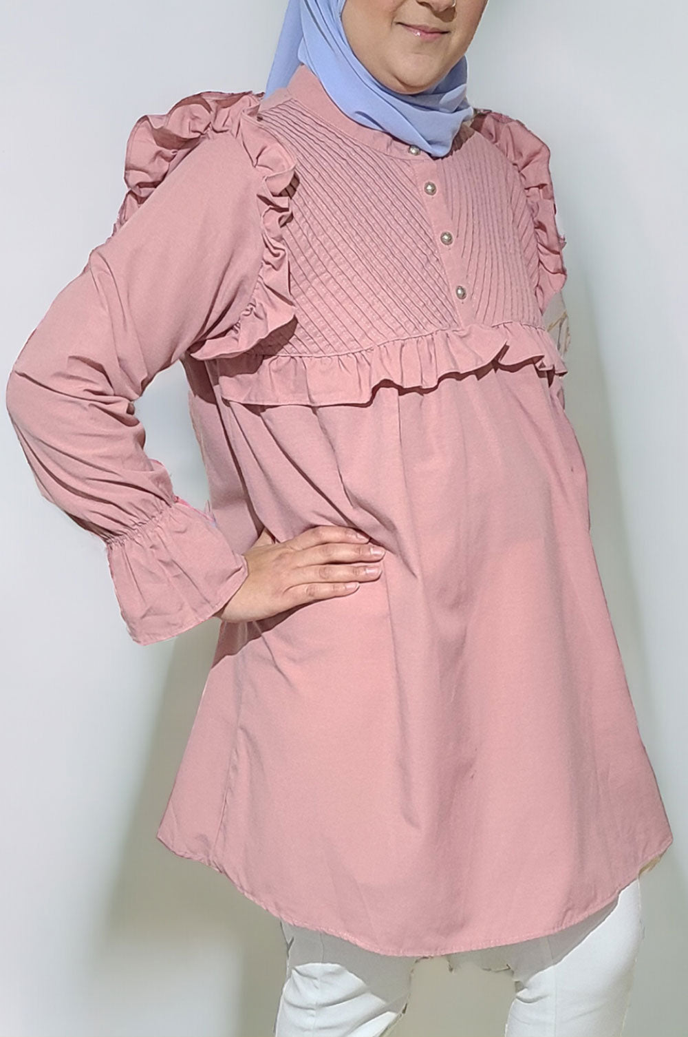 bee&Humble | A Line Tunic with Frills and Pleated Details - Rose