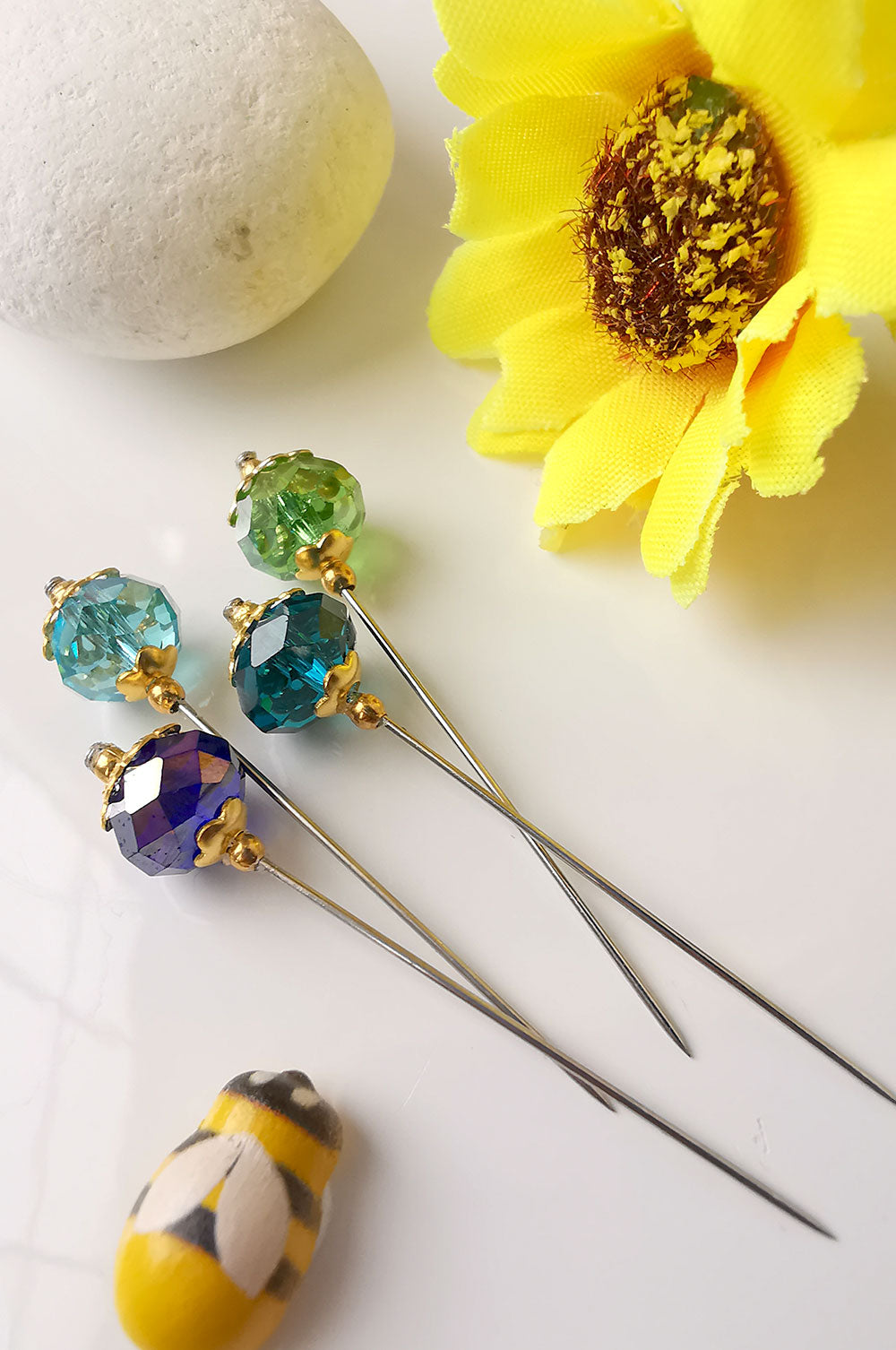 Set of 4 Handmade Rondelle Hijab Pins - Ocean Breeze