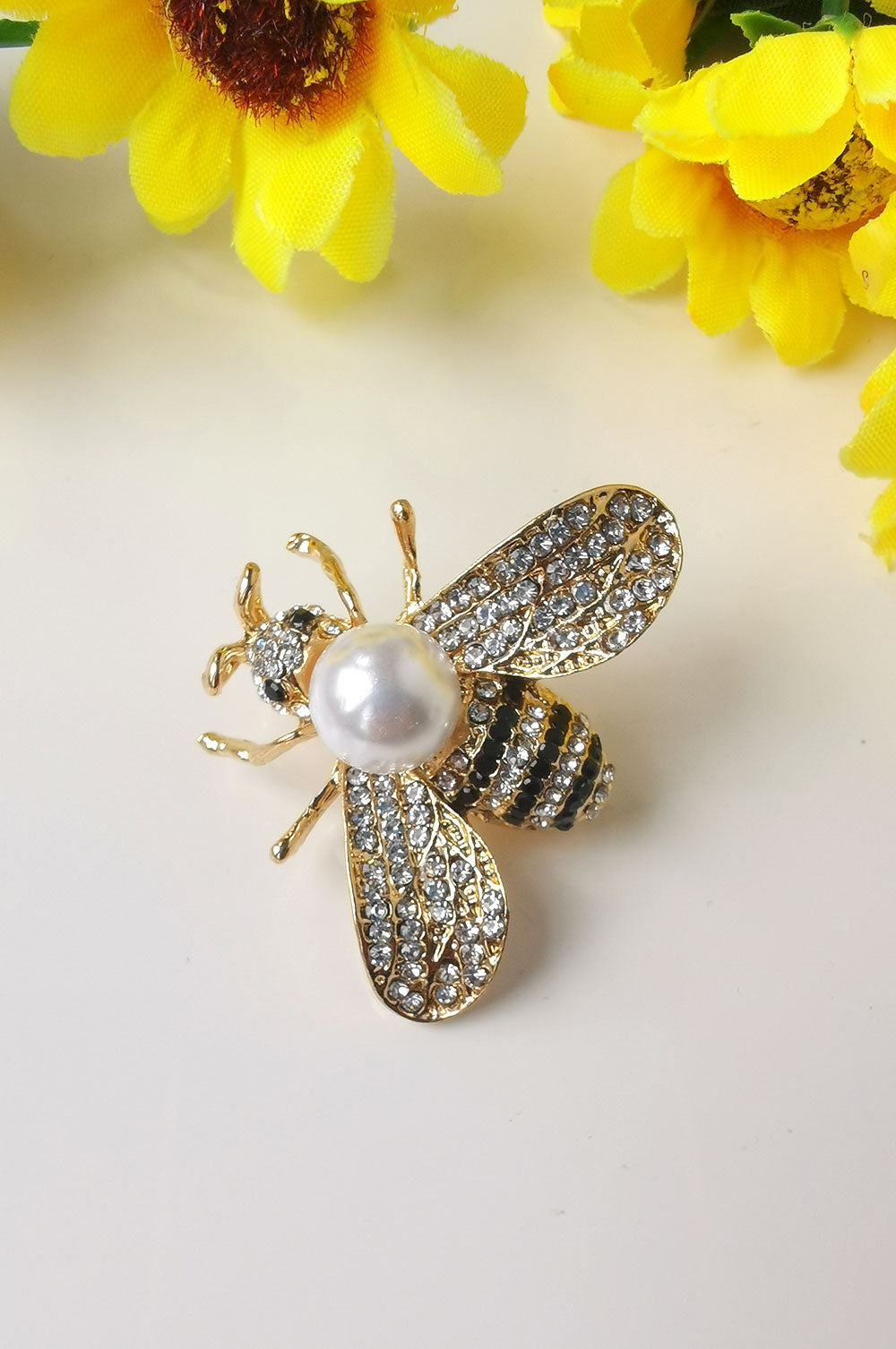 Bee Brooch with Large Pearl and Jewelled Body