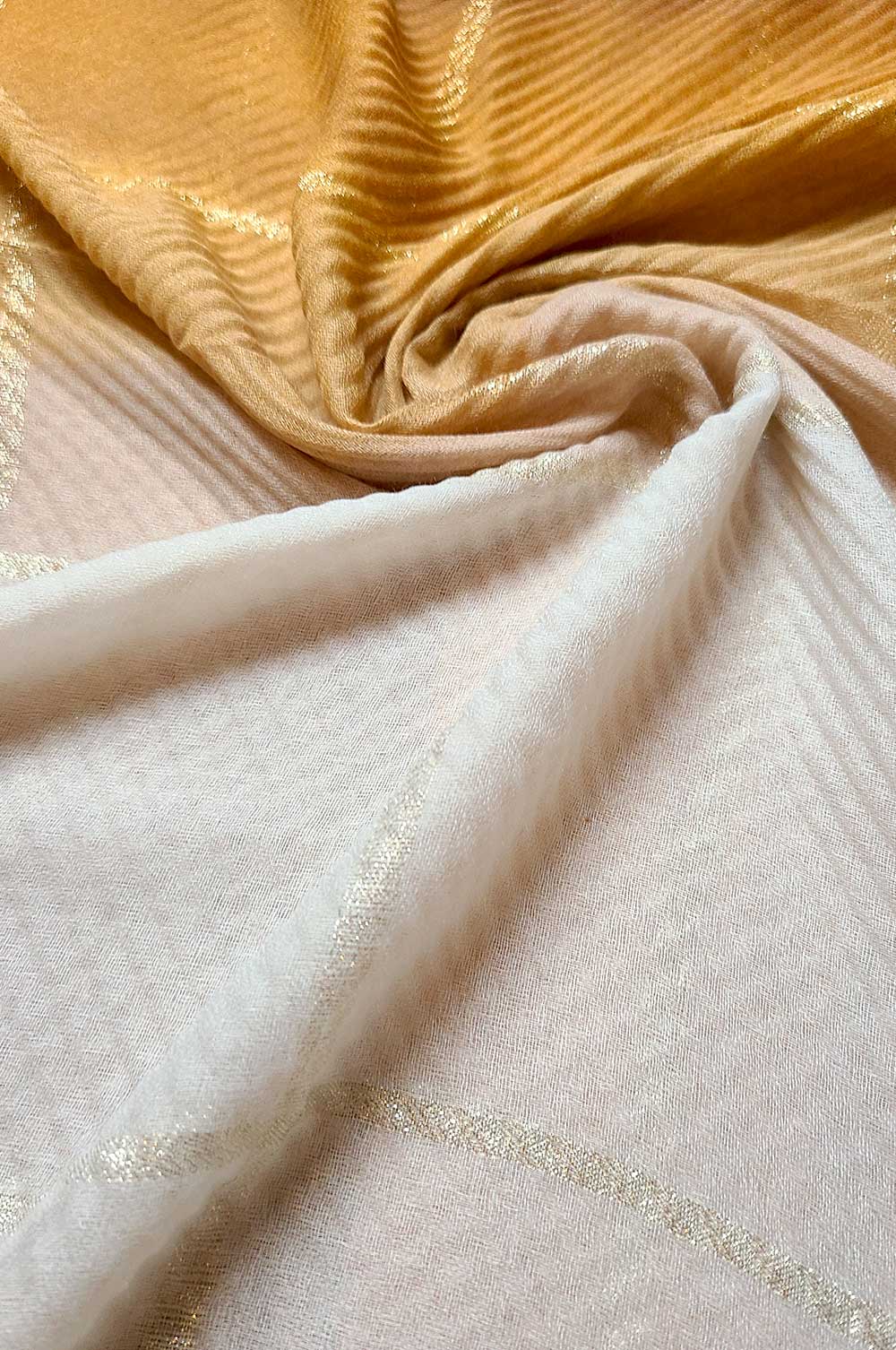 Opulent Ombre Pleated Hijab with Gold Detailing - Gold