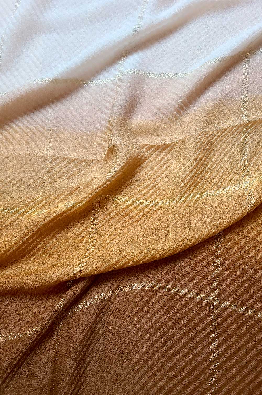 Opulent Ombre Pleated Hijab with Gold Detailing - Gold