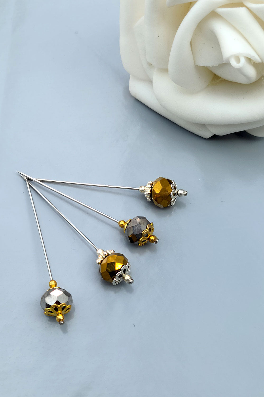 Set of 4 Handmade Rondelle Hijab Pins - Gold and Silver