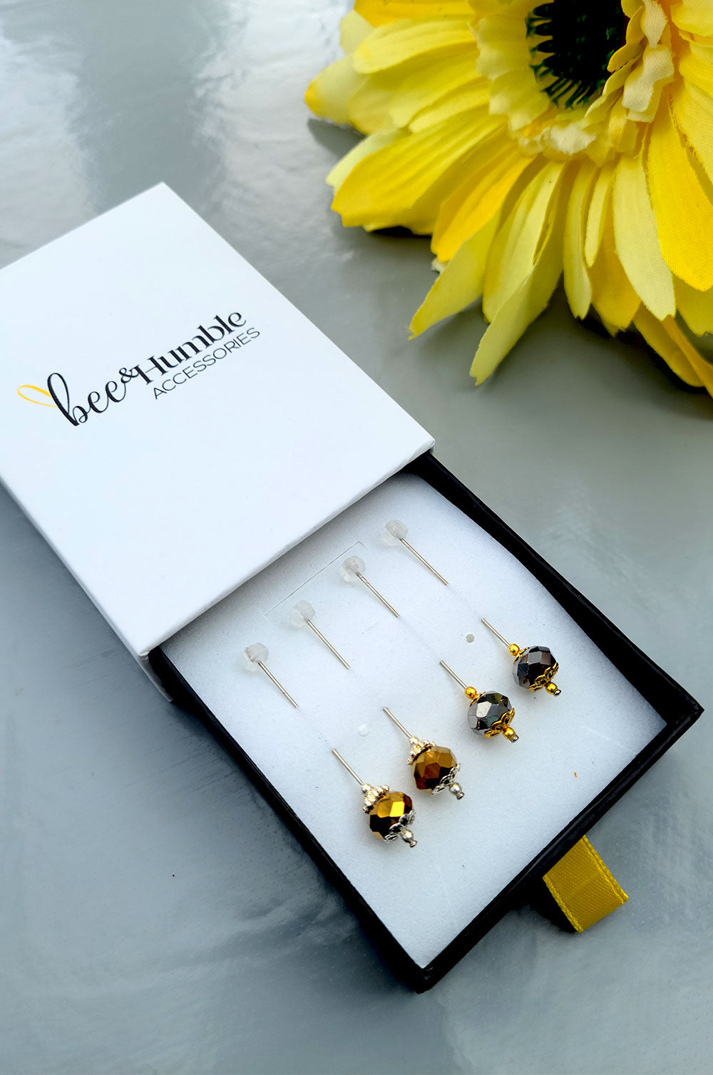 Set of 4 Handmade Rondelle Hijab Pins - Gold and Silver