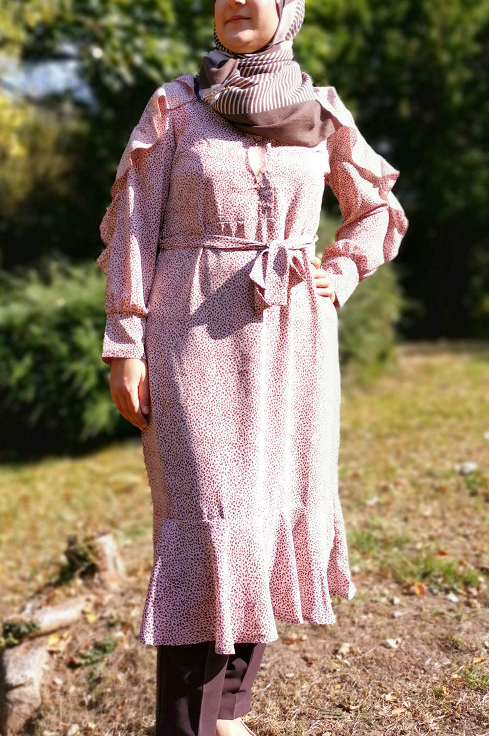 bee&Humble | Pink Mini Leopard Printed Frill Detail Printed Midi dress