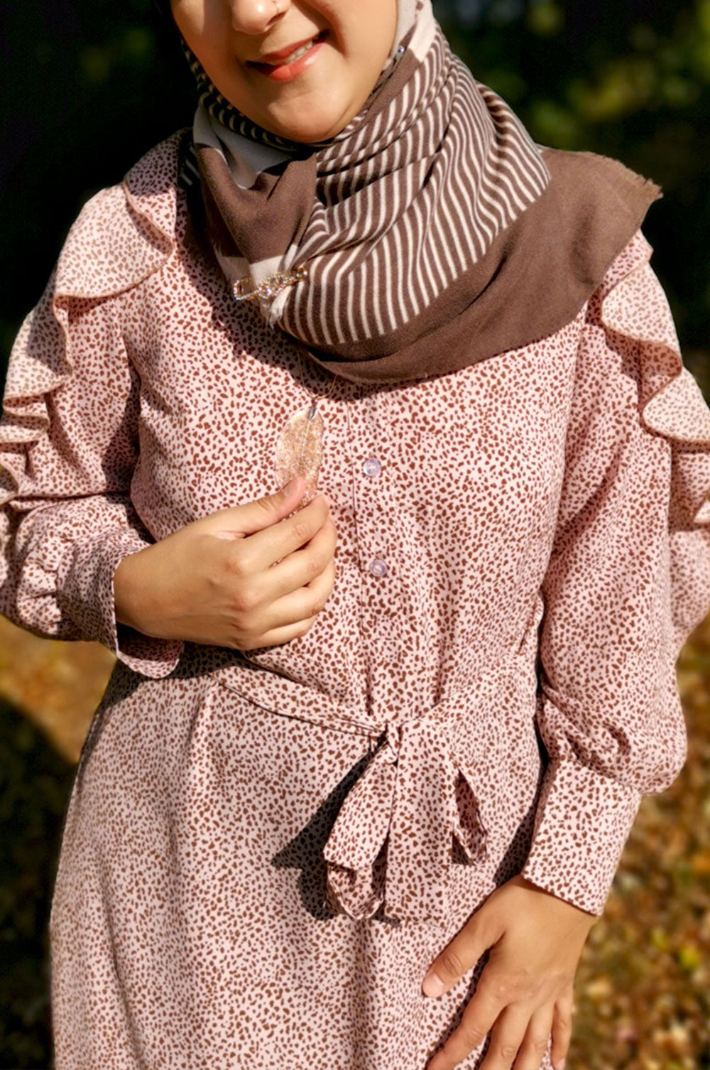 bee&Humble | Pink Mini Leopard Printed Frill Detail Printed Midi dress