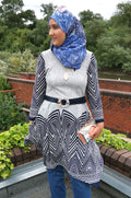 Navy and Grey Waterfall Hem Dress