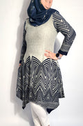 Navy and Grey Waterfall Hem Dress