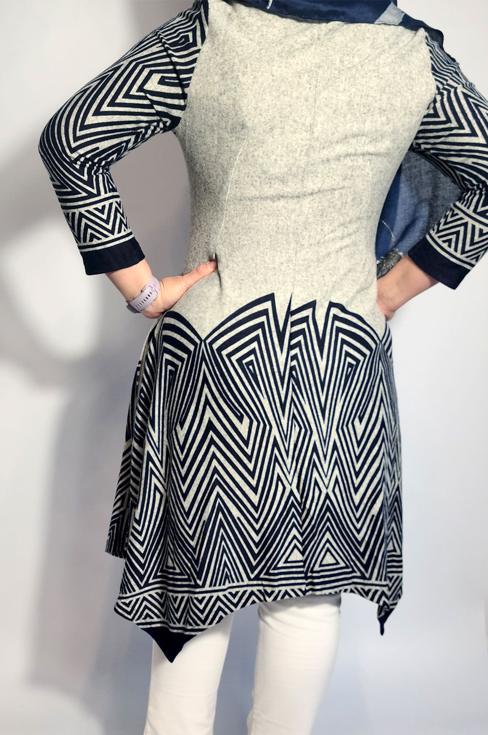 Navy and Grey Waterfall Hem Dress